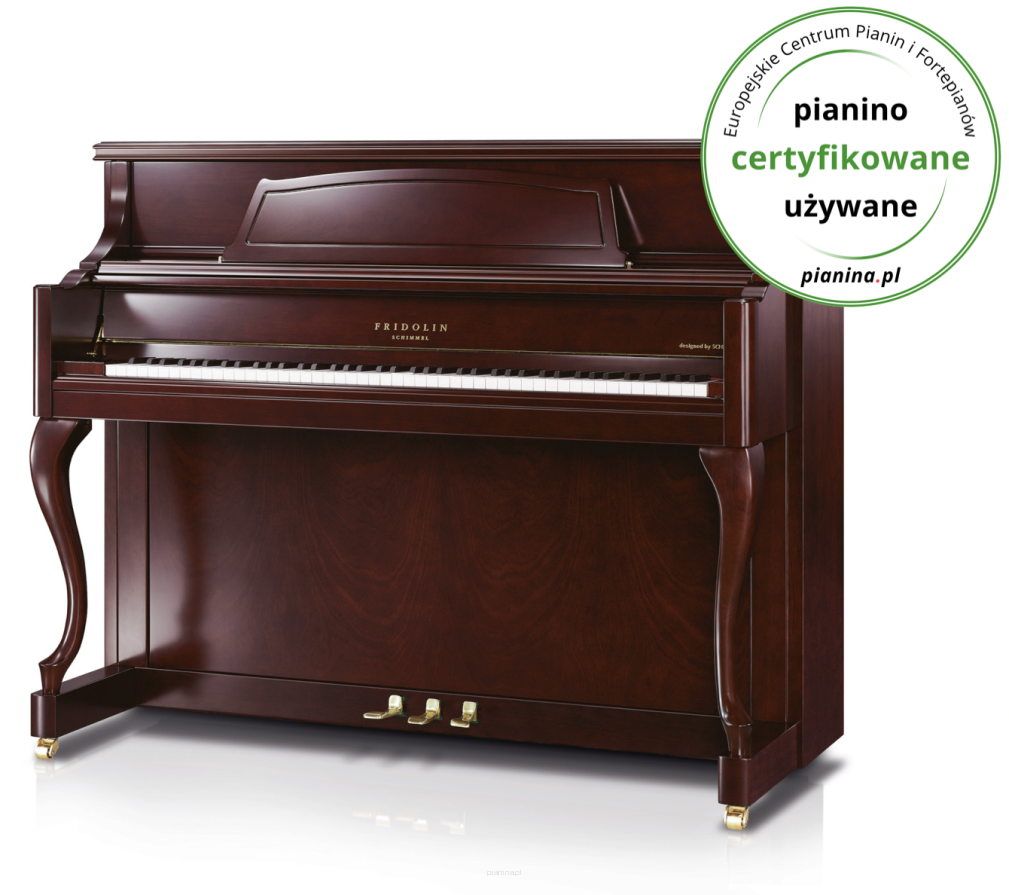 pianino używane certyfikowane Fridolin Schimmel F121 Queen Anne mahoń mat