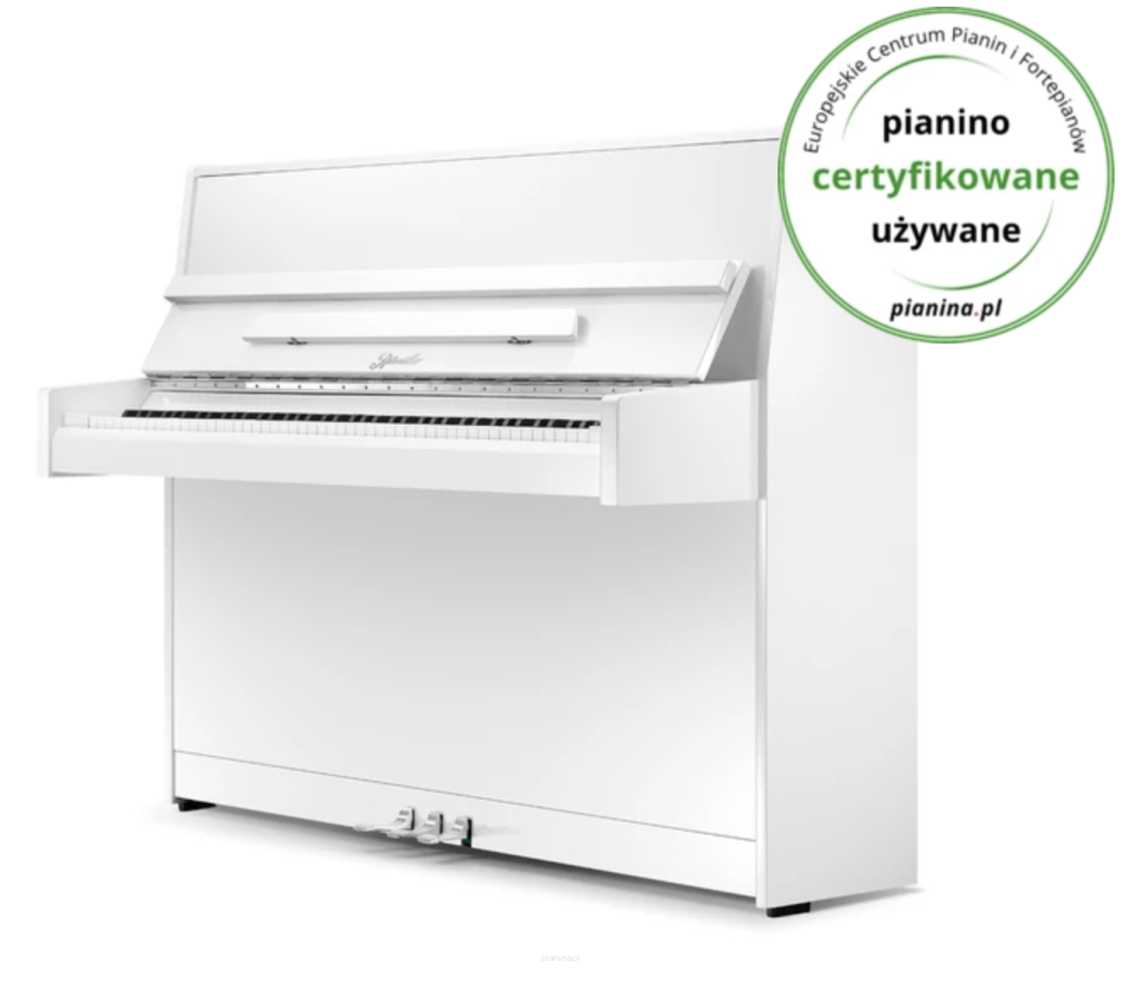 pianino używane certyfikowane Ritmuller Compact 112 EU biały połysk + chrom