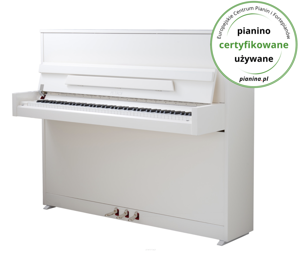 pianino używane certyfikowane Petrof P118 Special biały połysk + chrom